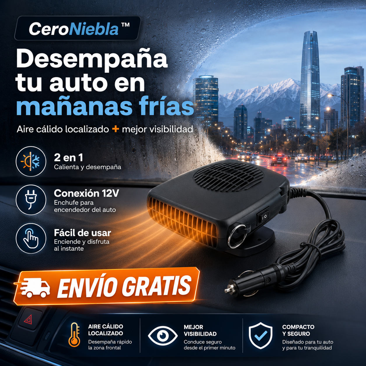 CeroNiebla™ Calefactor portatil para auto